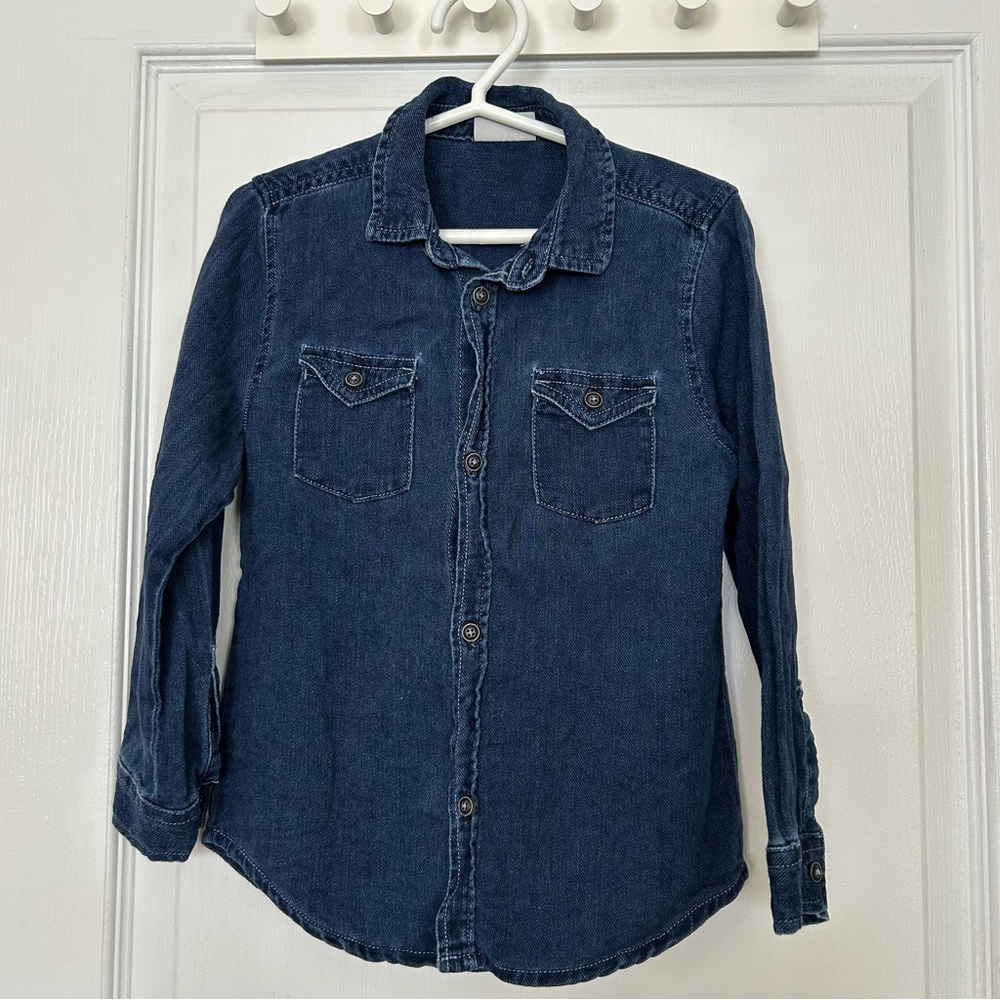 Zara Denim Shirt Kids Dark Blue Button-Up Shirt Indigo Goods Size 6
